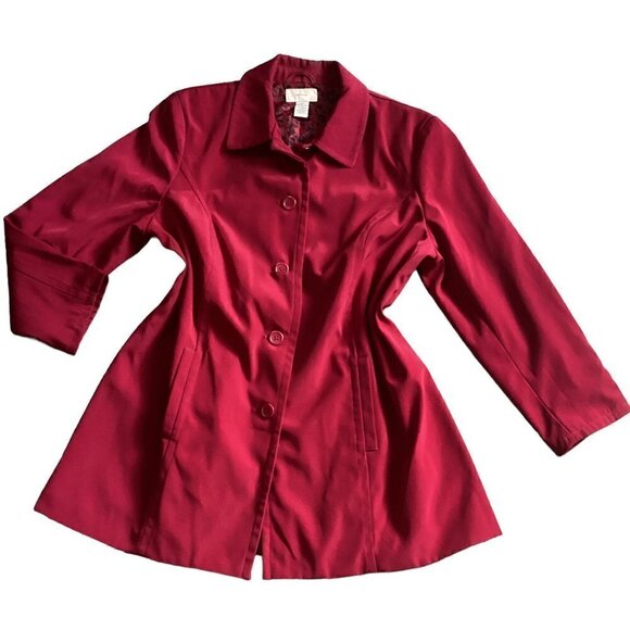 Merona Plus Sz 1X Red Trench Over Coat 2 Pockets Button Front Lined 14M - Picture 1 of 8